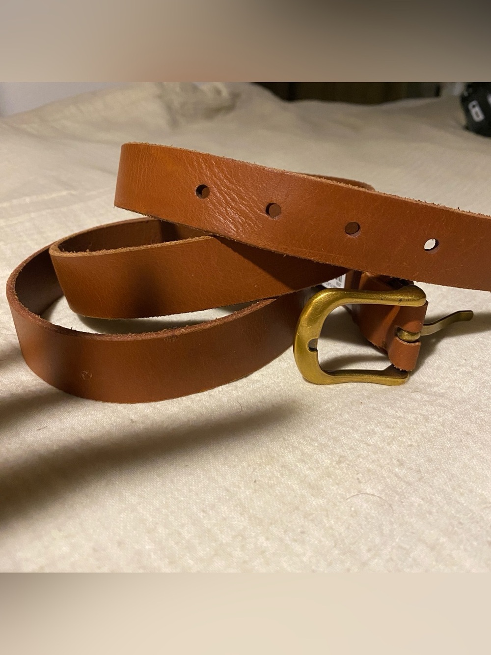 FRYE Classic Tan Leather Belt womens Brass Buckle 1x